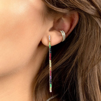 European And American Inlaid Colored Zircon Long Tassel Earrings