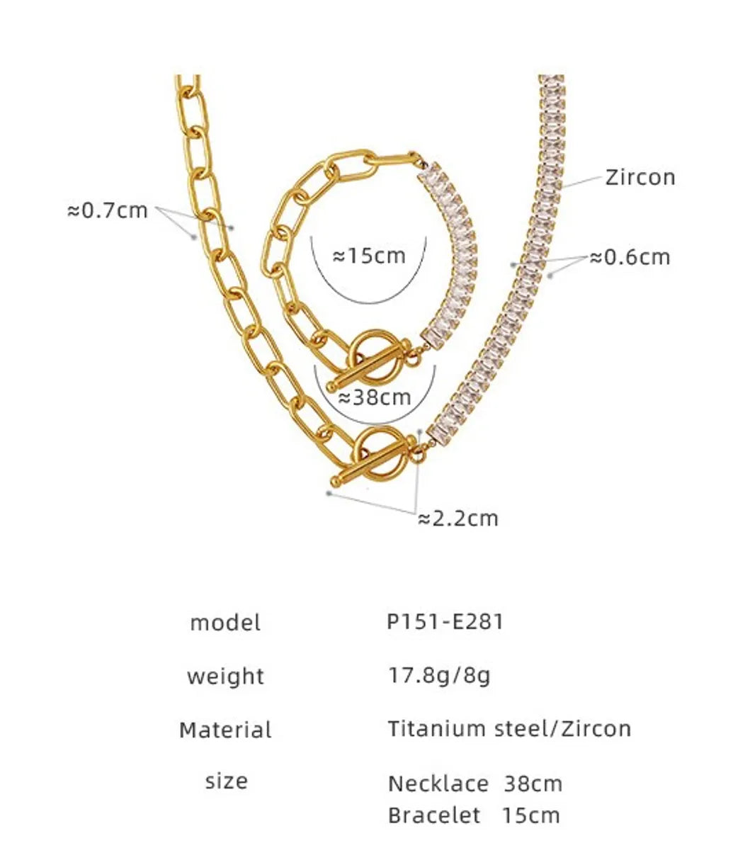 Titanium Steel Fashion Geometric OT Buckle Patchwork Zircon Bracelets Necklace