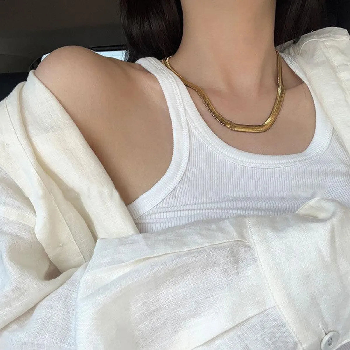 European And American Ins Bloggers Same Style Super Thick Widened 18k Gold Plated Super Bright Snake Bones Chain Flat Chain Pure Necklace Hot Girl Necklace Titanium Steel