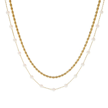 Vintage Style Simple Style Round Stainless Steel Plating Inlay Artificial Pearls 18k Gold Plated Necklace