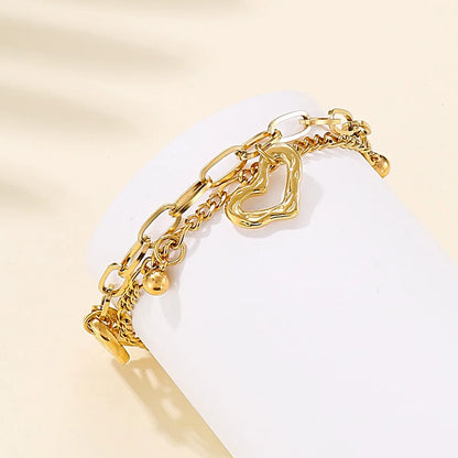 Fashion Heart Titanium Steel Inlaid Gold Bracelets