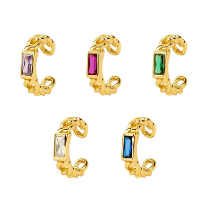 European And American Light Luxury Single Multicolor Square Zircon 18k Gold-plated Retro Copper Earrings