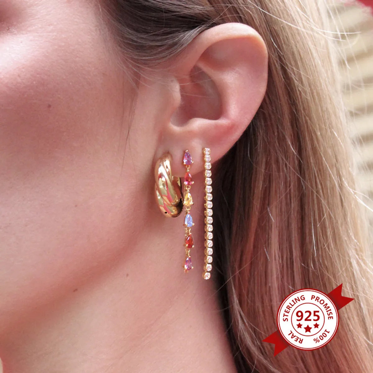 European And American Long Tassel Color Zircon Earrings