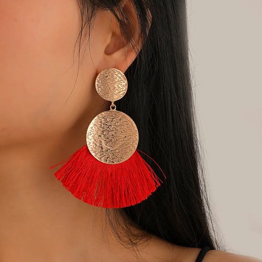 European And American Metal Fan-shaped Tassel Earrings