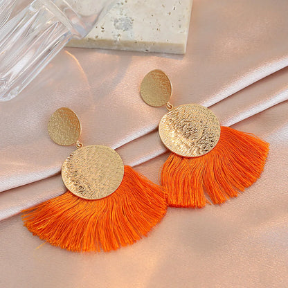 European And American Metal Fan-shaped Tassel Earrings