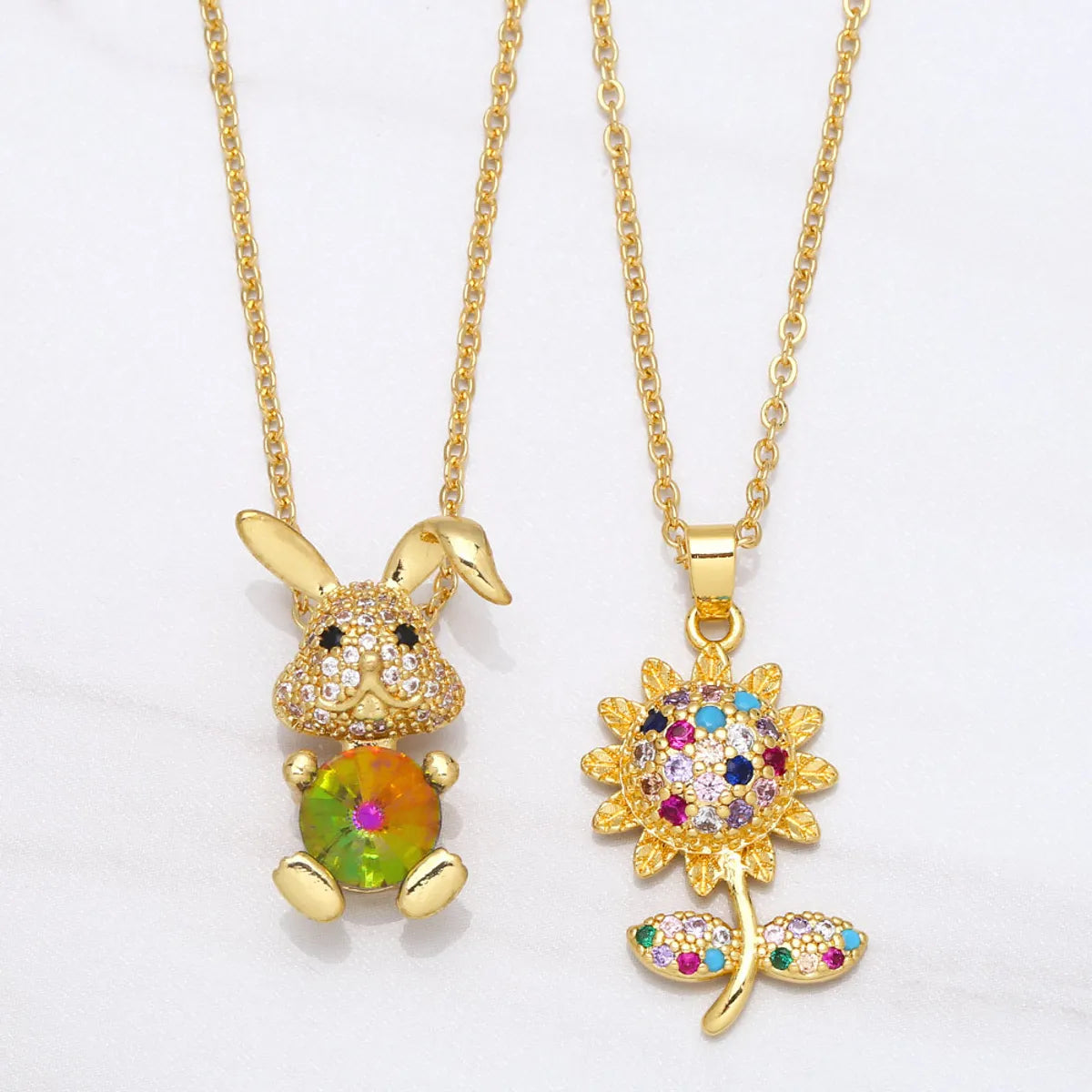 European And American Micro-Inlaid Color Zircon Sunflower Rabbit Copper Clavicle Chain