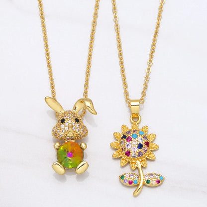 European And American Micro-Inlaid Color Zircon Sunflower Rabbit Copper Clavicle Chain