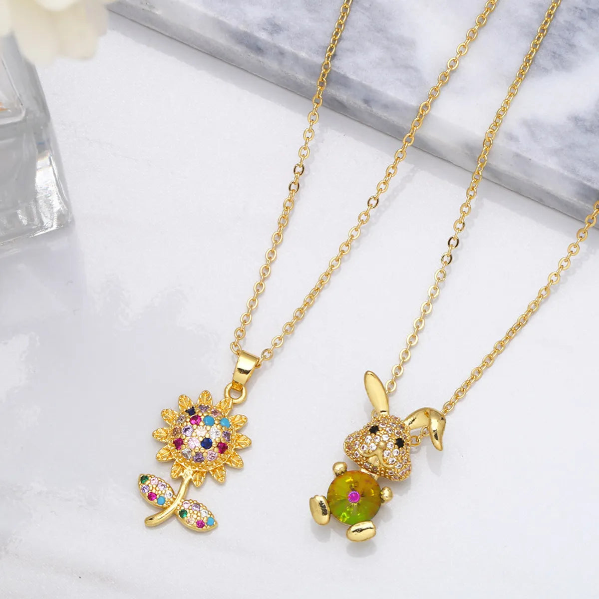 European And American Micro-Inlaid Color Zircon Sunflower Rabbit Copper Clavicle Chain