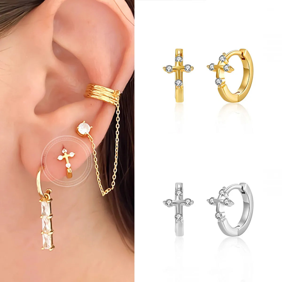 European And American Minimalist Cross Copper Ear Buckle Design Sense Ear Buckle