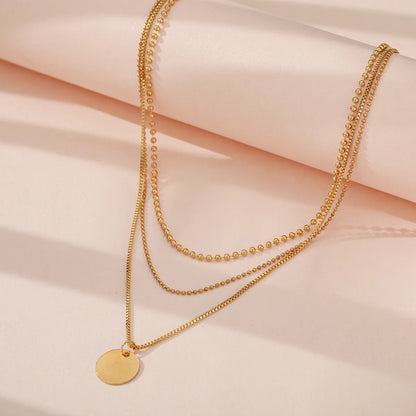 European And American New Alloy Necklace Fashion Simple Disc Pendant Multi-layered Clavicle Chain