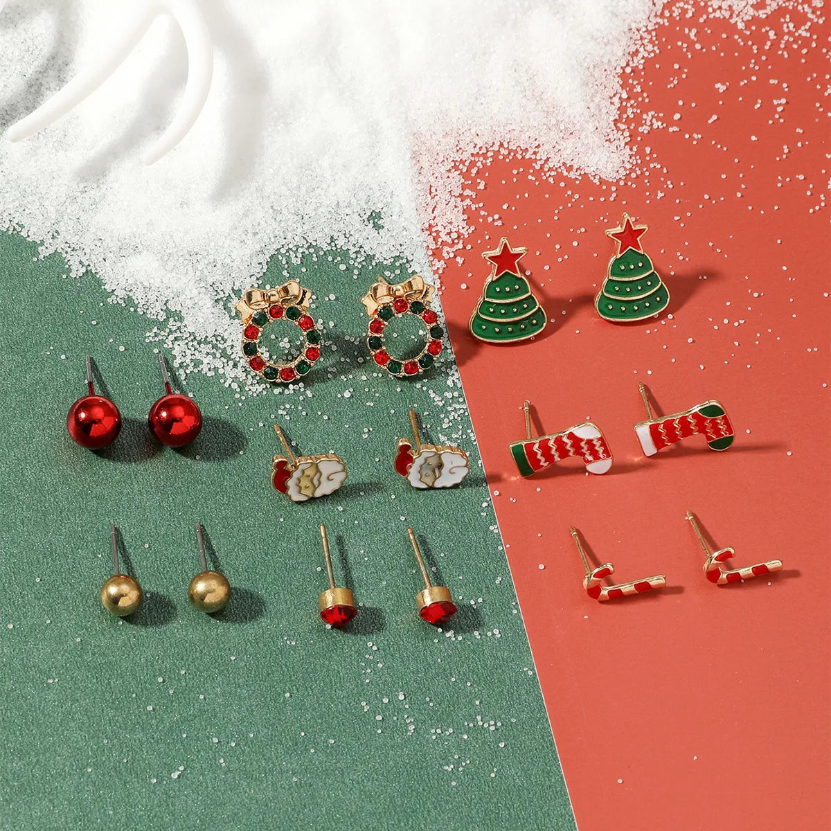 European And American New Christmas Earrings Set Creative Cartoon Oil Dripping Old Man Christmas Tree Earrings Set