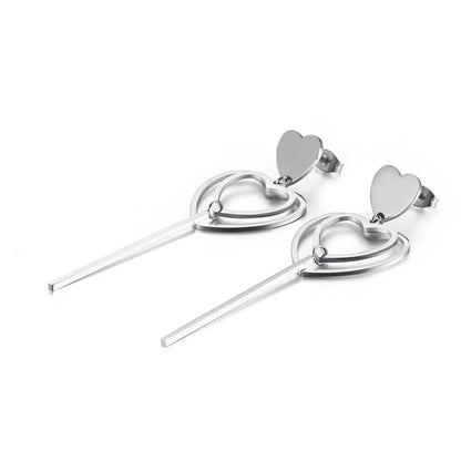 European And American New Earrings Women's Heart-shaped Long Earrings In Stock Wholesale Stainless Steel Fashion Simple Jewelry