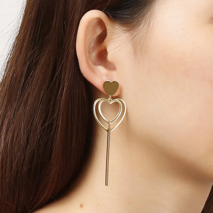 European And American New Earrings Women's Heart-shaped Long Earrings In Stock Wholesale Stainless Steel Fashion Simple Jewelry