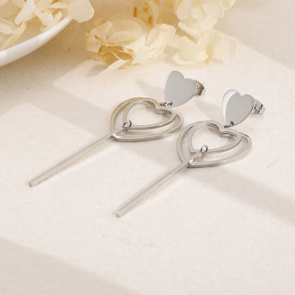 European And American New Earrings Women's Heart-shaped Long Earrings In Stock Wholesale Stainless Steel Fashion Simple Jewelry