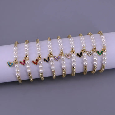 European And American New Pearl Heart-shaped Zircon Color Beaded Bracelet