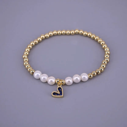 European And American New Pearl Heart-shaped Zircon Color Beaded Bracelet