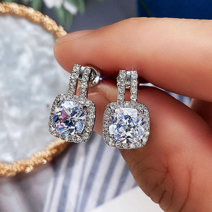 European And American New Simple Round Diamond Zircon Copper Earrings