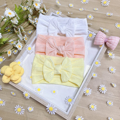 New Soft Twisted Nylon Children'S Hair Belt Baby Wide Edge Bow Stretch Headband Baby Hair Belt