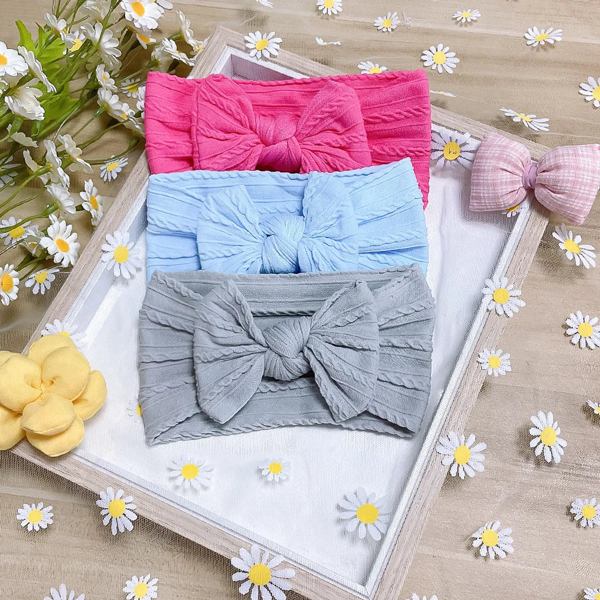 New Soft Twisted Nylon Children'S Hair Belt Baby Wide Edge Bow Stretch Headband Baby Hair Belt