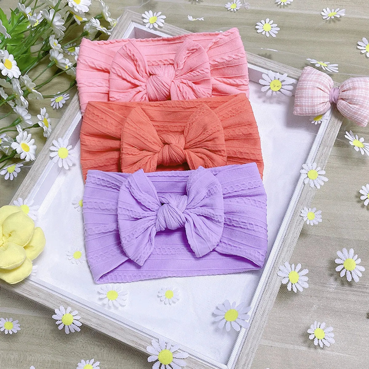 New Soft Twisted Nylon Children'S Hair Belt Baby Wide Edge Bow Stretch Headband Baby Hair Belt