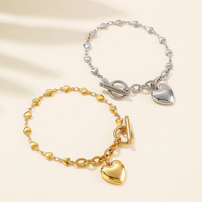 European And American Ot Buckle Heart Necklace Bracelet Heart-shaped O-chain Stainless Steel Suit