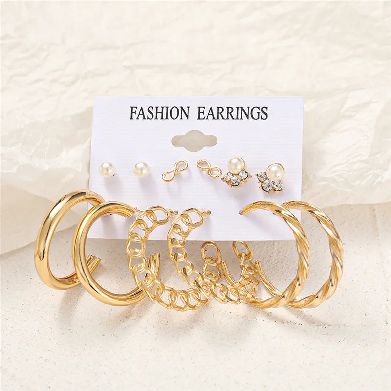 European And American Pearl Earrings Fashion Geometric Earrings Set