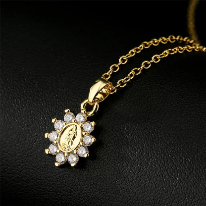 European And American Religious Jewelry Exquisite Copper Micro-inlaid Zircon Virgin Pendant Necklace