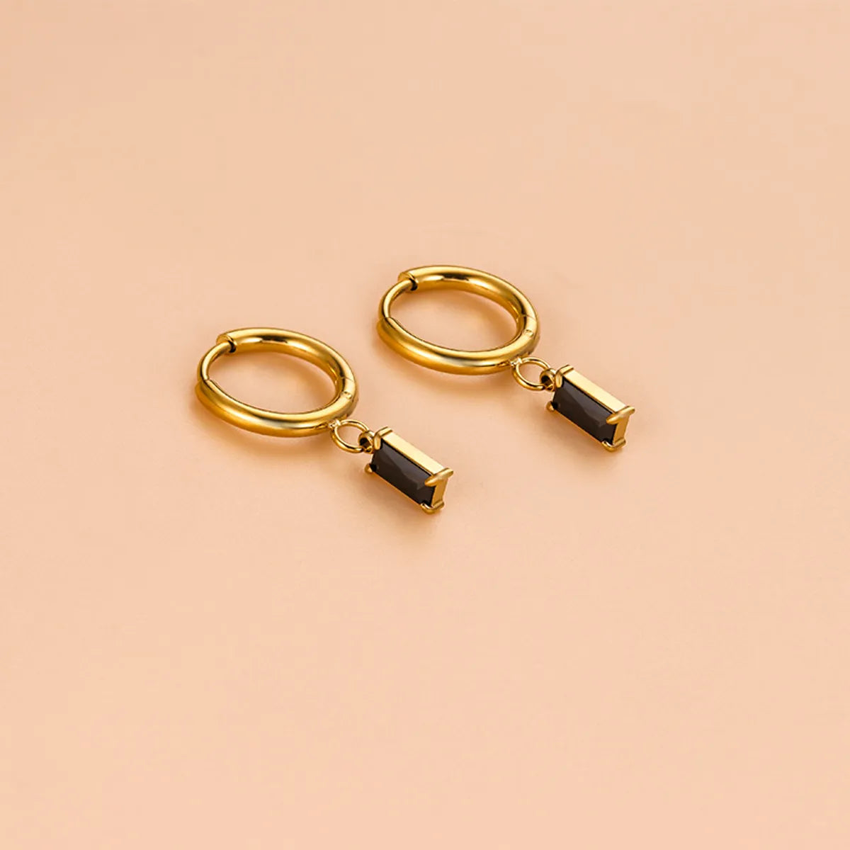 European And American Retro Geometric Black Zircon Gold-plated Stainless Steel Earrings Special-interest Design Titanium Steel Fashion Earrings