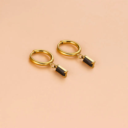 European And American Retro Geometric Black Zircon Gold-plated Stainless Steel Earrings Special-interest Design Titanium Steel Fashion Earrings