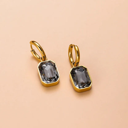 European And American Retro Geometric Black Zircon Gold-plated Stainless Steel Earrings Special-interest Design Titanium Steel Fashion Earrings