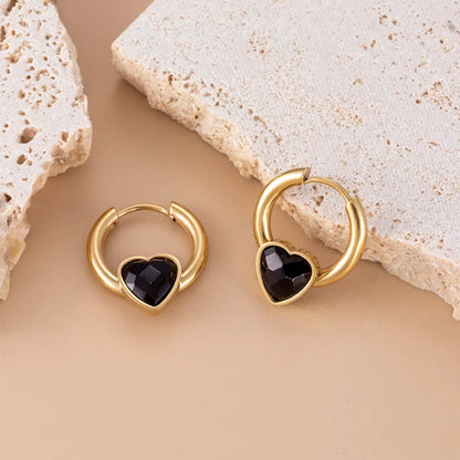 European And American Retro Geometric Black Zircon Gold-plated Stainless Steel Earrings Special-interest Design Titanium Steel Fashion Earrings