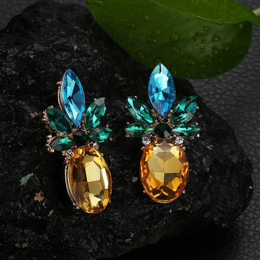 European And American Rhinestone Crystal Pineapple Alloy Earrings Nhdp149309