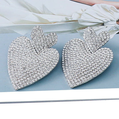 European And American Rhinestone Geometric Heart-shaped Earrings