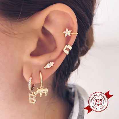 European And American Sterling Silver Needle Cross-border Hot Selling Animal Three-dimensional Rhinoceros Earclip Earrings Fashion All-matching Hipster Earrings Women