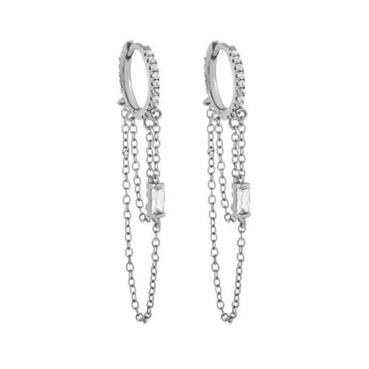 European And American Entry Lux Sterling Silver Needle Ins Chain Tassel Design Slightly Inlaid With Diamond Earclip Earrings All-match Earrings For Women