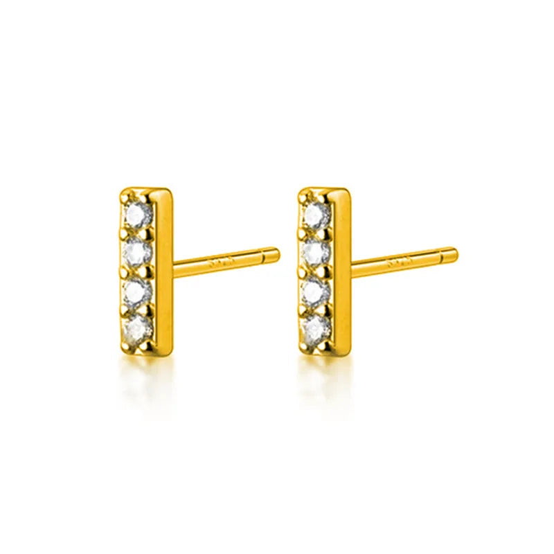 European And American Simple Female Earrings Rectangular Word Inlaid Zircon Copper Earrings