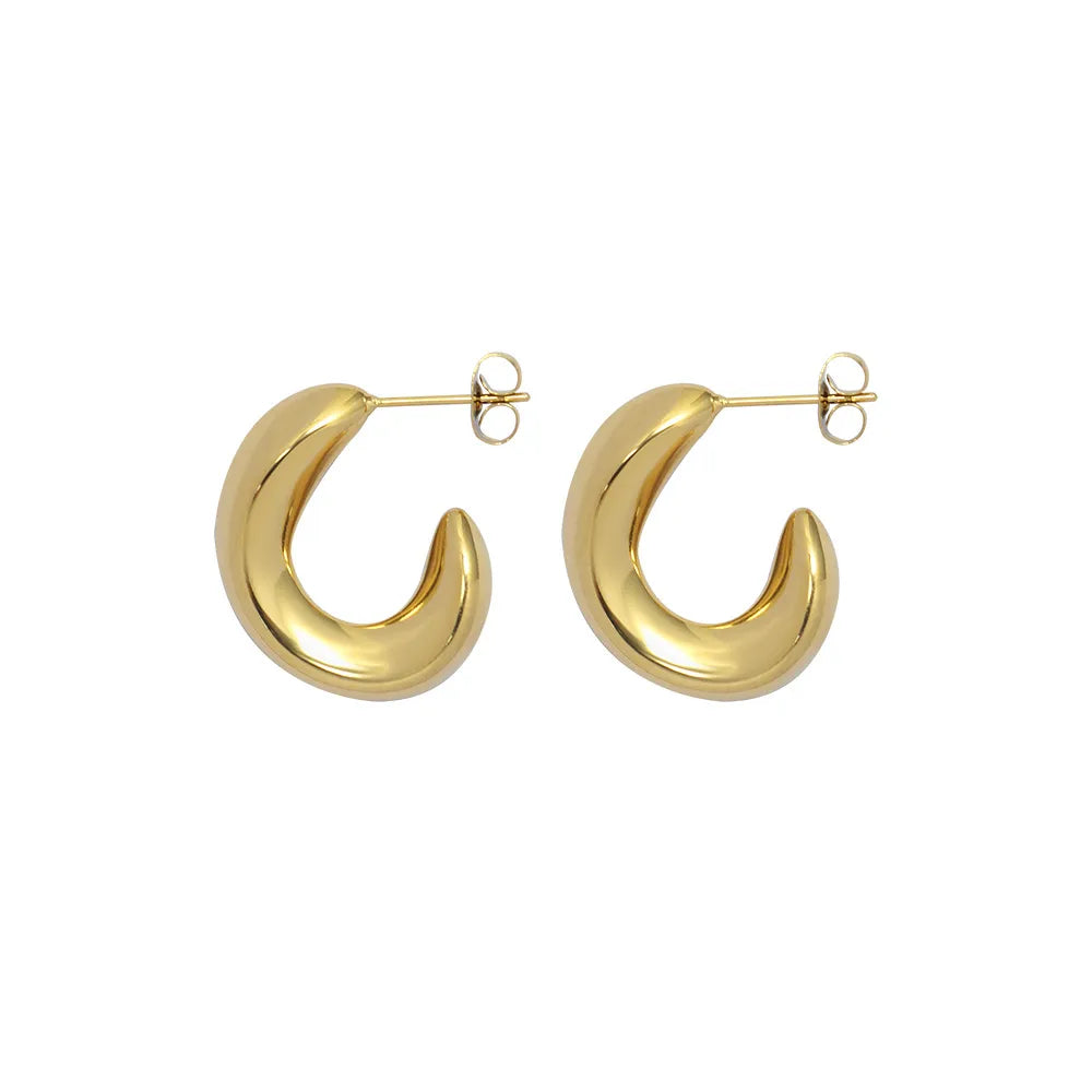 Fashion U Shape Plating Titanium Steel No Inlaid 18K Gold Plated Earrings