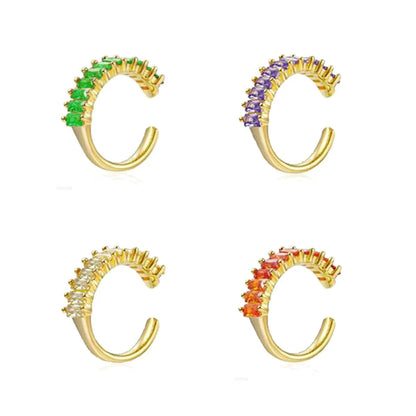 European And American Single Large Circle Zircon Copper Earrings Diamond C-shaped Multicolor 18k Gold Ear Hoop