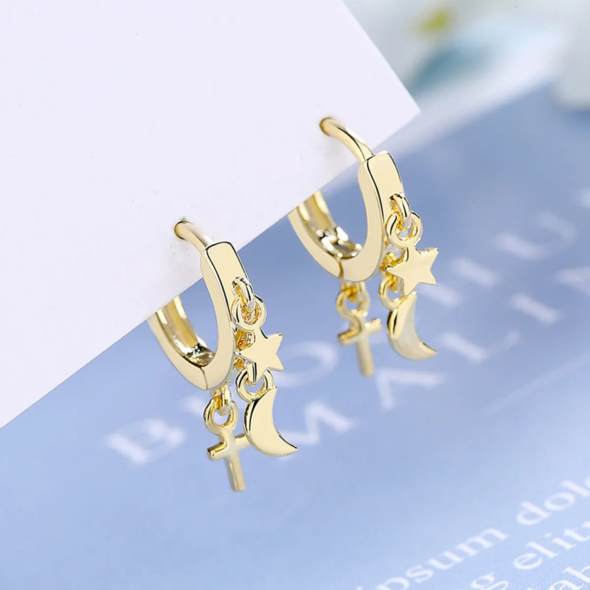 Europe And America Cross Border Sterling Silver Needle Small Star Moon Cross Ear Clip Female Ear Ring Korean Style Fashion Minimalism Earrings