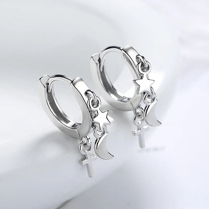 Europe And America Cross Border Sterling Silver Needle Small Star Moon Cross Ear Clip Female Ear Ring Korean Style Fashion Minimalism Earrings