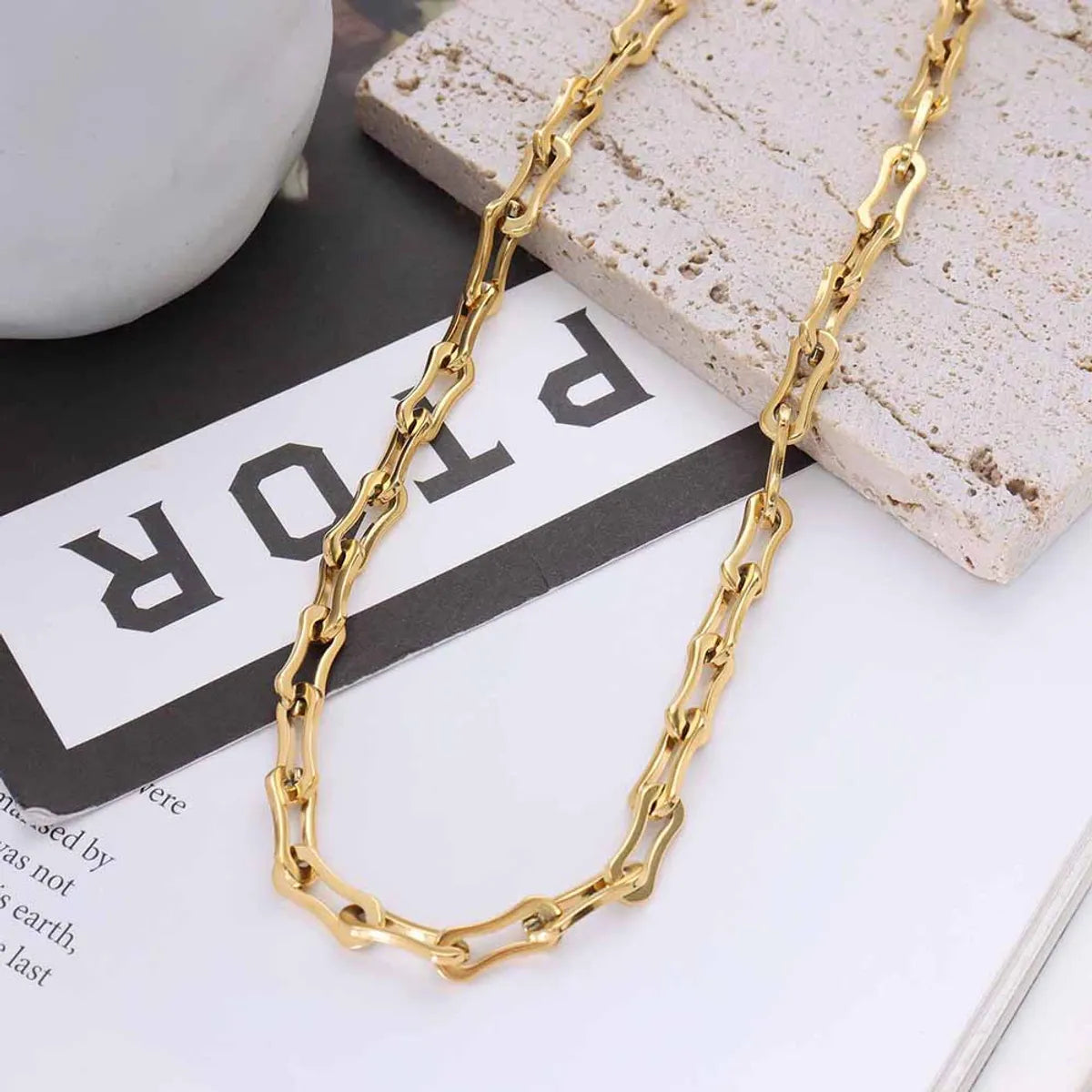 European And American Stacking Titanium Steel Plated 18k Gold Thick Chain Bracelet Necklace