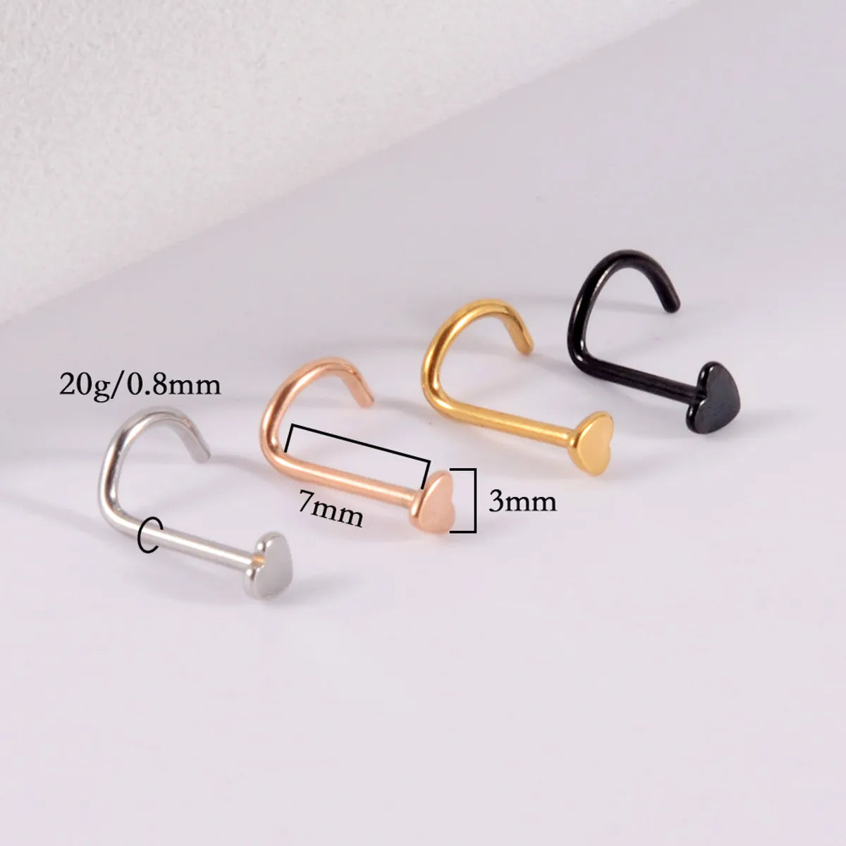 European And American Stainless Steel Heart-shaped Nose Stud Plated Curved Rod S-shaped Electric Color Nose Ring Cross-border Love Piercing L-shaped Mini Nose Studs