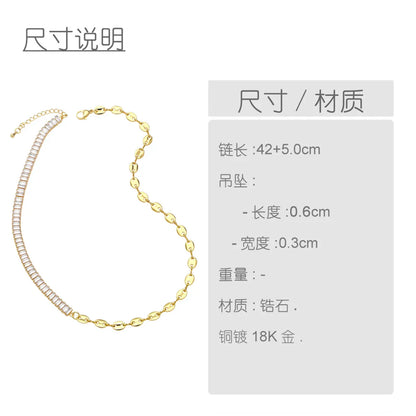 European And American Stitching Geometric Copper Zircon Pig Nose Collarbone Chain Bracelet