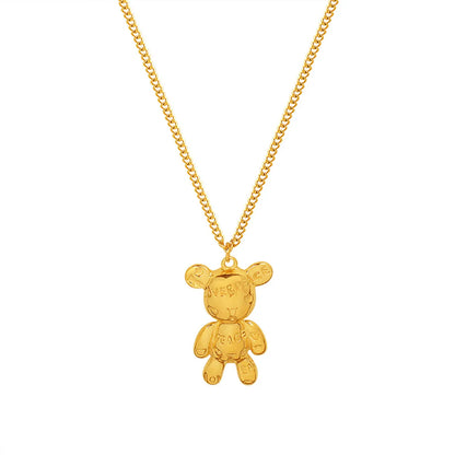 European And American Style Light Luxury Letter Bear Titanium Steel Plated 18k Real Gold Necklace