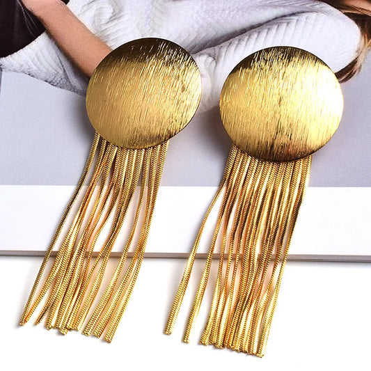 European And American Style Trendy Earrings Metal Tassel Cross-Border E-Commerce Supply Ornament Factory Direct Sales Golden, Round 681