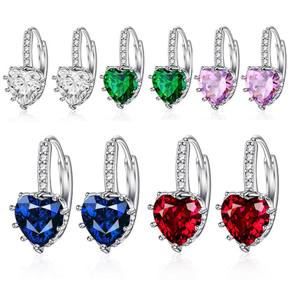 European And American Trendy Earrings Aa Heart-shaped Zircon Ear Clip Multicolor Exquisite Copper Ornaments Earrings Factory Direct Sales In Stock Wholesale