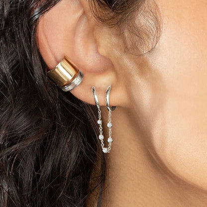 European And American Trendy S925 Silver Needle Single Hanging Diamond Round Ear Clip