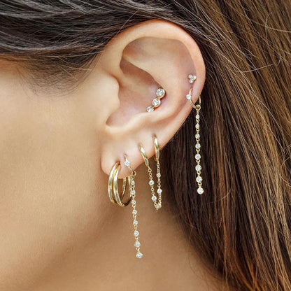 European And American Trendy S925 Silver Needle Single Hanging Diamond Round Ear Clip