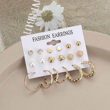 European And American Wholesale Creative Pearl Circle Earring Set 9 Pairs