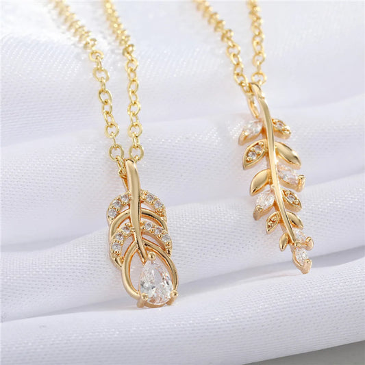 European Cross-border Sold Jewelry Bohemian Vintage Crystal Hollow Leaves Necklace Long Leaf Alloy Pendant Clavicle Chain